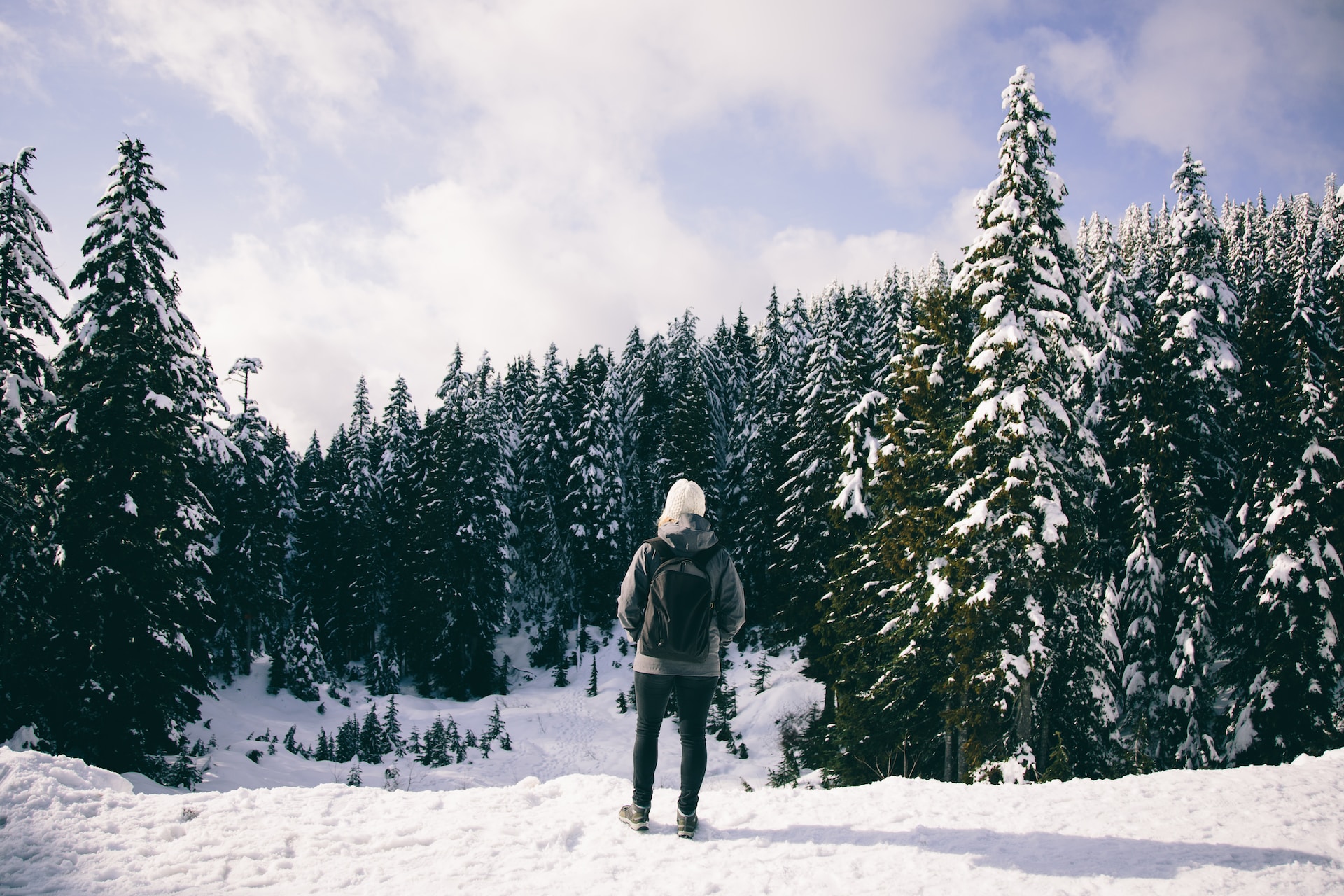 Winter hiker using ice cleats / micro spikes